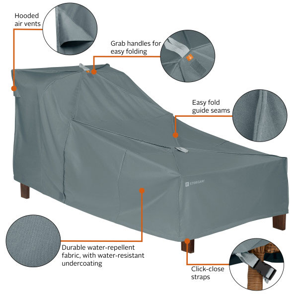 78 Inch Easy Fold Patio Day Chaise Cover, Monument Grey - Image 5